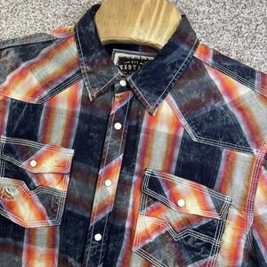 BKE Vintage Shirt Mens Large Multicolor Plaid Long Sleeve‎ Snap Western Casual